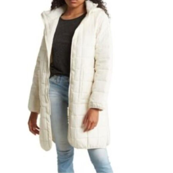 Rebecca Minkoff Quilted Hooded Puffer Jacket In Natural Women's Size S Boho Chic - Picture 1 of 12